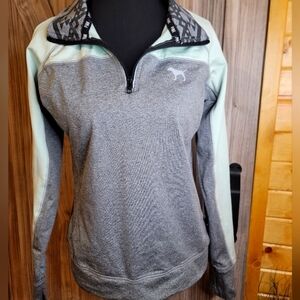 PINK Victoria’s Secret‎ Athleisure Running Jacket 1/4 Zip Mint Green Gray Medium